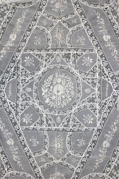 Bedspread or table top made of Calais lace...
