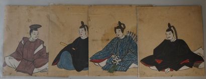 null Huit peintures sur papier: "SANJUROKKASEN" portraits de poètes célèbres, JAPON...