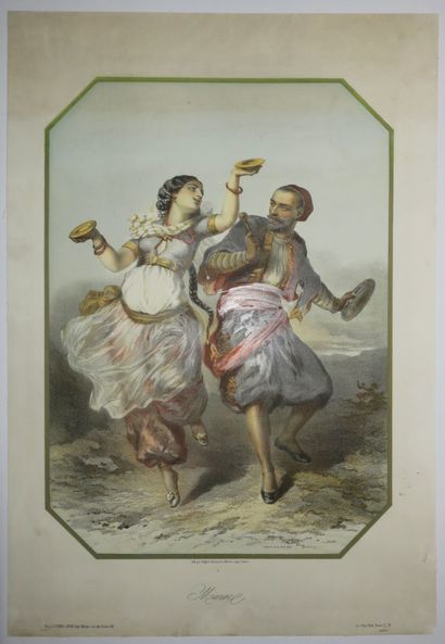 null "MAROC" (Couple de danseurs marocains). 1859. Lithographié par Régnier, Bettannier...