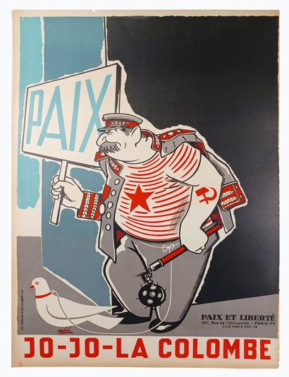 null Anonyme - [ Jojo la Colombe ] Paris, 1951. Affiche illustrant Staline. (785mm...