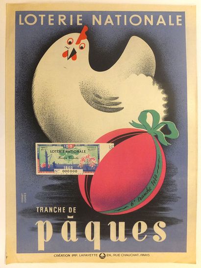 null DEROUET LESACQ. - [ Loterie Nationale Tranche de Pâques ] Paris, 1940. Affiche...