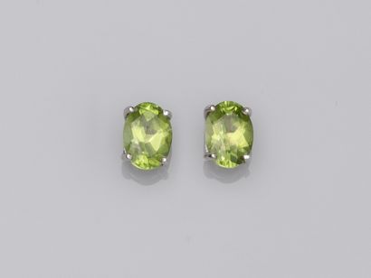 null Pair of gold chips 750°/00 each set with an oval peridot of about 0.7 ct. 1.1...