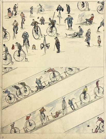 null ANONYME XXe siècle, Le monocycle, plume, encre noire et aquarelle sur papier...