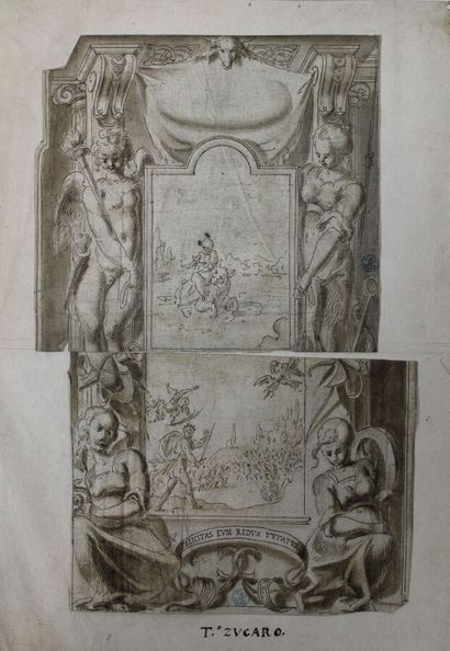 null ROMANIC SCHOOL End of the 16th century: Project of decoration: " Felicity extinguishes...