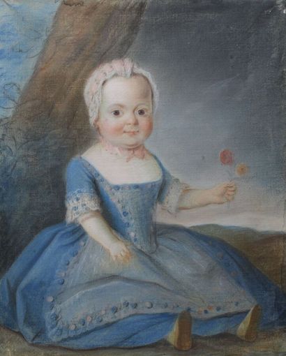 null ECOLE FRANCAISE Seconde Moitié du XVIIIe siècle. Portrait d'enfant assis sous...