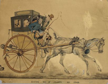 null SALVADOR L., XIXe siècle, La route de Saint-Cloud en 1809, aquarelle et gouache...