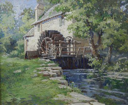 null DE LIERRES Étienne, XIXth-XXth century, Water mill, oil on canvas, signed lower...