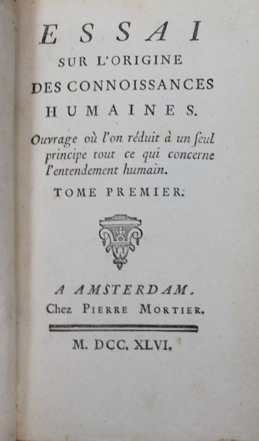 null RELIURE. CONDILLAC (Etienne Bonnot, abbé de) : Essai sur l'origine des Connaissances...