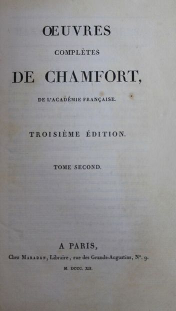 null CHAMFORT (Sébastien-Roch Nicolas) : OEuvres Complètes De Chamfort, De L'académie...