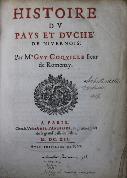null COQUILLE (Guy): Histoire du Pays et Duché de Nivernois. Paris, Chez la Veuve...