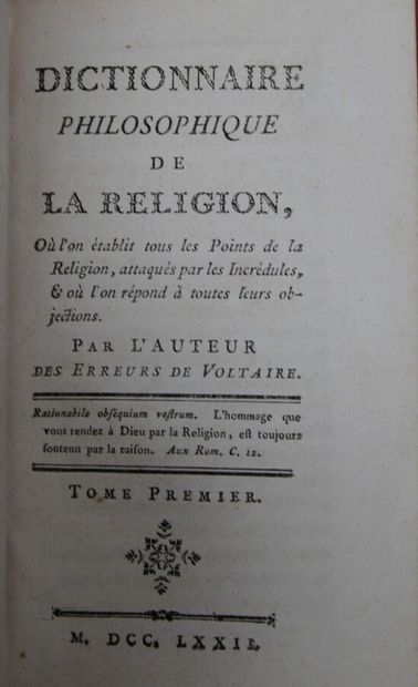 null VOLTAIRE [NONOTTE (Abbé Cl.-Fr.), 1711-1793] : Dictionnaire philosophique de...