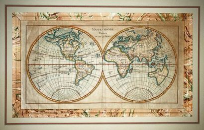 null MAPPEMONDE - "Mappemonde Divisée en ses 4 Parties". c.1755. Carte gravée. Coloris....