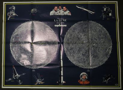 null CARTE DE LA LUNE & des Navettes spatiales, par Jacques DEVOS (1924-1992). c.1968....