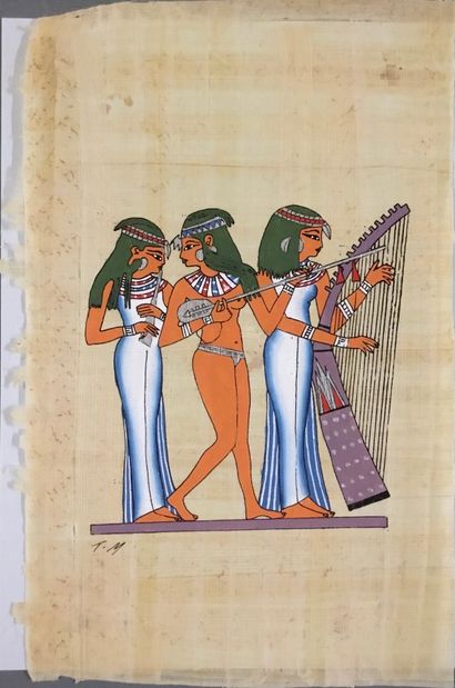 null Ensemble de trois papirus modèrnes Hassann folkloric show Caire Egypte. Format...