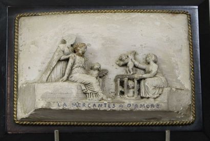 null Ecole du XIX-ème Siècle : « La Mercantes a d'Amore ». Haut-relief en plâtre...