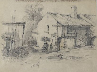 null ÉCOLE FIN DU XIXe siècle, Petite ferme, 1884, mine de plomb sur papier (tra,...