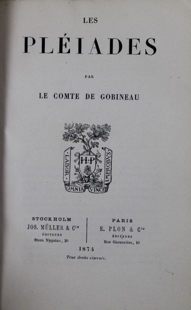 null - GOBINEAU (Arthur, count of): Les Pléiades. Stockholm, Müller, and Paris, Plon,...