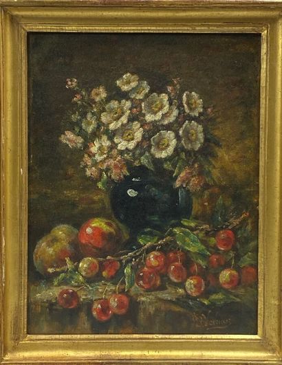 null VERNAY François (1821-1896), entourage de, Pommes, cerises et fleurs, huile...