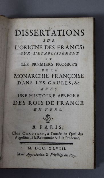 null - HISTOIRE. RIBAUD DE LA CHAPELLE : Dissertations sur l'Origine des Francs ;...