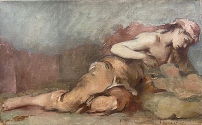 null TROUILLEBERT Paul Désiré, 1829-1900, Femme allongée, huile sur toile (petit...