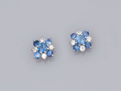 null Pair of rosette earrings in 18K white gold, set with brilliant-cut diamonds...