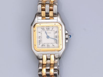 null CARTIER, Panther bracelet watch in steel and gold 750°/°° (18K). Quartz movement....