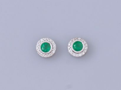 Pair of round earrings in 18K white gold,...