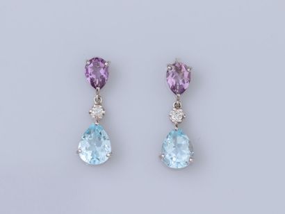 Pair of 925 silver earrings, set with blue...