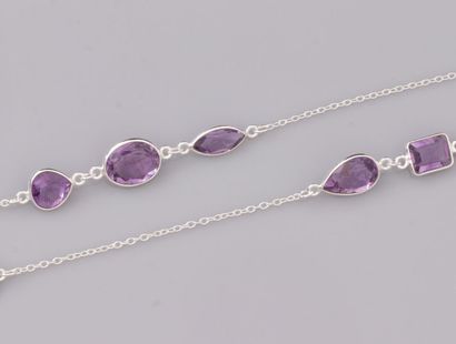 Silver necklace 800, set with faceted amethysts...