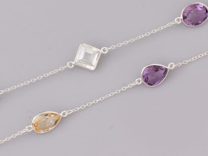 Silver necklace 800, set with multicolored...