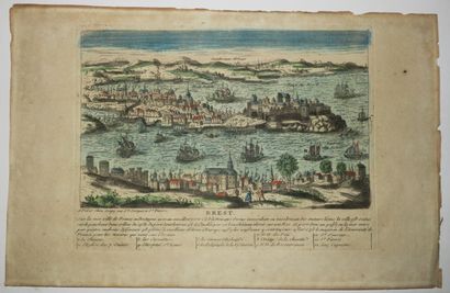 null FINISTERE (29) - View of "BREST". 18th century. Etching. Colored. Proof on watermarked...