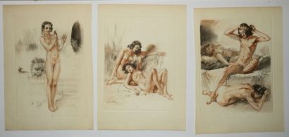 null EROTICA - Réunion de 5 gravures en couleurs par Alméry LOBEL-RICHE (1880 1950)....