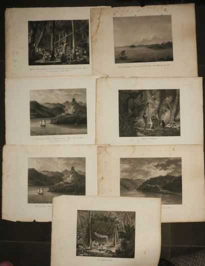 null BRESIL - Réunion de 7 gravures circa 1820: 1-"Les Cabanes des Puris" (pl.3)....