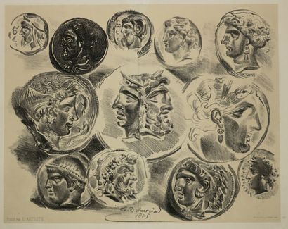 null DELACROIX Eugène (1798-1863) - "Feuille de douze médailles antiques". 1825....