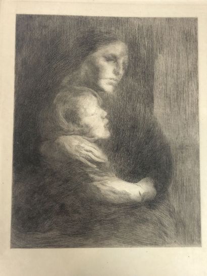 null CARRIERE Eugène (d'après) (1849 - 1906) - "Maternité". 1906. Eau-forte par Emile...