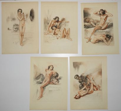 null EROTICA - Réunion de 5 gravures en couleurs par Alméry LOBEL-RICHE (1880 1950)....