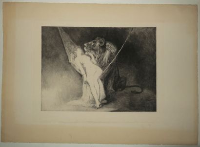 null COURSELLES-DUMONT Henri (1856 - 1918) - "Le lion amoureux". 1890. Eau-forte...
