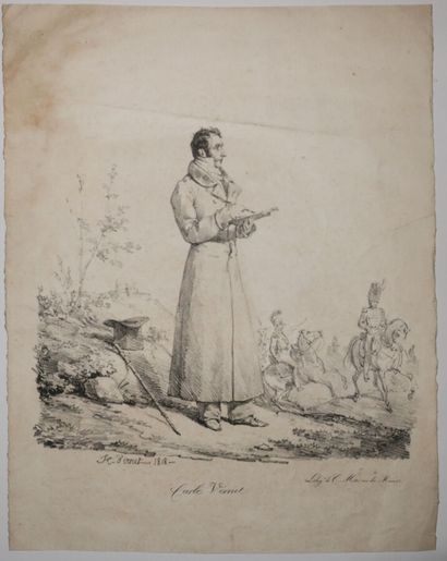 null PORTRAIT de "CARLE VERNET (dessinant)". 1818. Lithographie originale par Horace...
