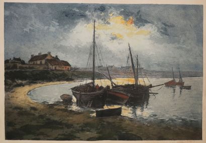 null MANUEL-ROBBE Emmanuel Robbe, dit (1872 - 1936) - [Barques amarrées]. Aquatinte...