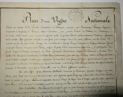 null DOUBS (25) - "PLAN d'une VIGNE NATIONALE". Plan manuscrit d'une vigne à la Picarde,...