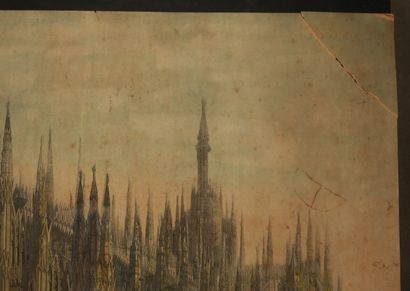 null ITALIE - LOMBARDIE - (GRANDE VUE de la CATHEDRALE de MILAN). XIXème. Gravée...