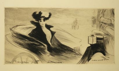 null CHAHINE Edgar (1874 - 1947) - "La promenade". c.1900. Pointe sèche. Signée et...