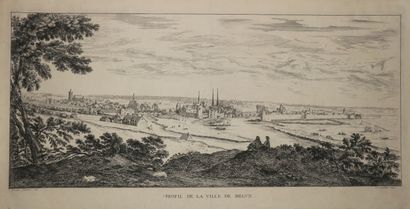 null SEINE-ET-MARNE - Vue de MELUN - "Profil de la Ville de MELUN". c.1660. Eau-forte...