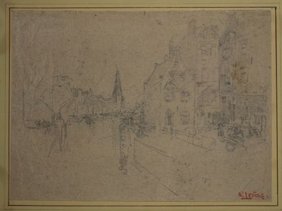 null LEPERE Auguste (1849 - 1918) - [Vue d'Amsterdam?]. DESSIN au crayon, sur papier...