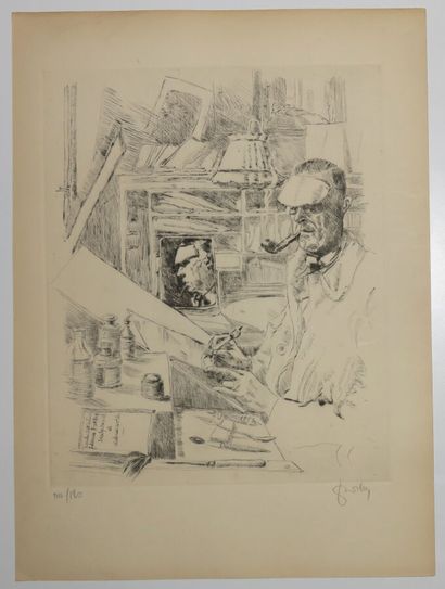 null FURBY Charles-Jean (1891-1975) - [Graveur dans son atelier]. Pointe sèche originale....