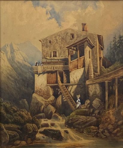 null French school end of XIX or beginning of XX Century: "House on the edge of a...