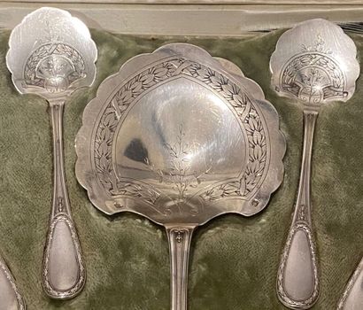 null Ice service in silver hallmark Minerve including a shovel and twelve small spoons...