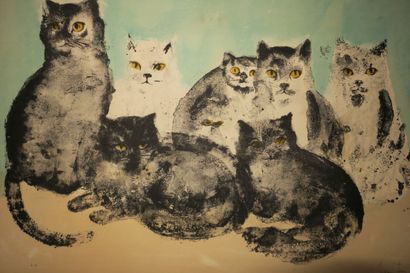 null FINI Leonor (1908 - 1996) - "The cats". Lithograph printed in colors. Artist's...