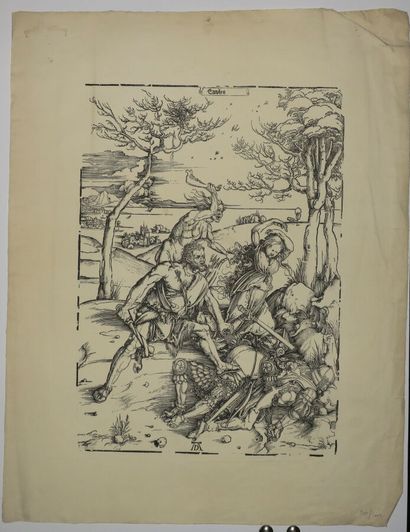  DÜRER Albrecht (1471 1528) - "Hercule conquérant Cacus". c.1496. Bois gravé original....