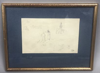 null DETAILLE Edouard (Paris 1848 - 1912) - [Sketch, Soldiers]. Pencil drawing, signed...